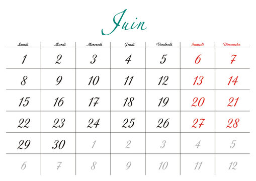 Minimalist French 2026 calendar with months and dates, clean typography design, white background