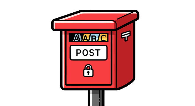 Red Postbox with AABC and POST lettering, featuring a padlock icon on its front, suggesting secure mail delivery and official communication services