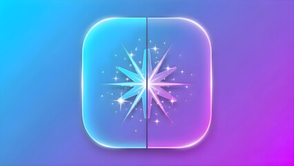 Modern glowing starburst icon with sparkling rays, set within a rounded square on a blue and pink gradient background, symbolizing innovation, navigation, cosmic energy, and futuristic digital style.
