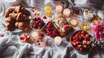 Cozy Brunch with Candles and Strawberries