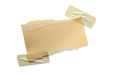 A torn and aged piece of parchment paper with decorative lace edges and two small creamy envelopes isolated on transparent background
