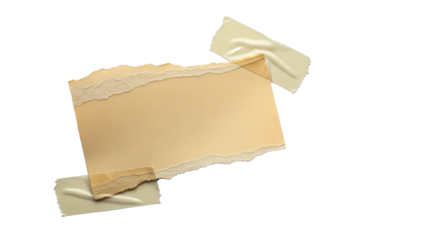 Roughly torn and aged piece of parchment paper with decorative lace edges and two small creamy envelopes isolated on transparent background