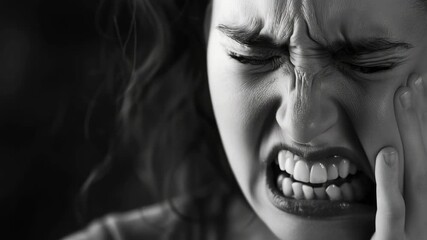 A person with an agonized facial expression, possibly portraying a sense of deep physical or emotional pain.