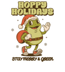 Retro Christmas Frog Illustration – 