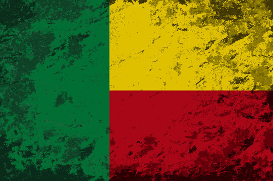 Benin flag brush stroke grunge style background layout. Vector illustration.