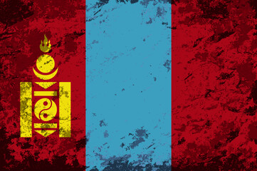 Naklejka premium Mongolian flag brush stroke grunge style background layout. Vector illustration.