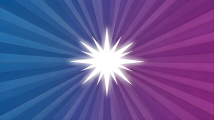 Radiant white starburst with glowing beams on a vibrant blue and purple gradient background, symbolizing energy, brilliance, celebration, cosmic light, and dynamic motion in an abstract digital design