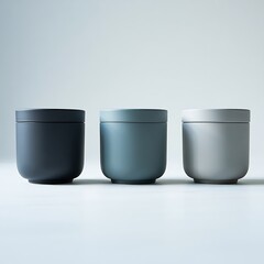 Minimalist colored containers for cosmetics or food storage in studio light