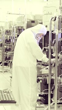 Vertical footage of workers in a Semiconductor manufacturing facility