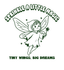 Sprinkle a Little Magic – Cute Fairy Illustration with Wand and Wings Whimsical Design
