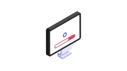 Isometric icon animation of a monitor displaying a wifi symbol and loading bar - Powered by Adobe