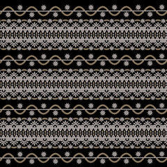 Seamless Ornamental Embroidery Border Pattern on Black Background border style