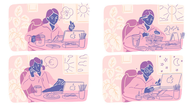 Female illustrator working at her desk &ndash; woman artist drawing on a digital tablet