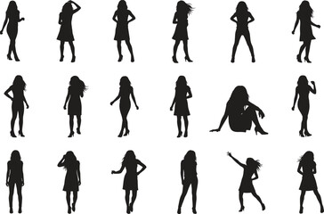 Female Silhouette Poses – Diverse Gestures, Movements, and Postures in Black