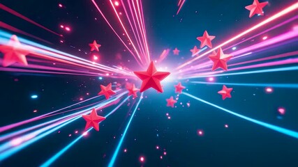Vibrant glowing pink stars with blue light streaks creating dynamic abstract motion and festive celebration energy in digital space - Powered by Adobe