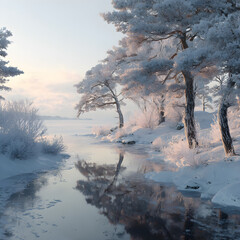 Captivating Icy Winter Lanscapes: Images of Snow, Frst, and Frozen Beauty in Srene Cold Weather Settings