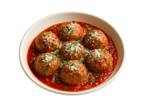 Hearty and delicious meatballs in rich tomato sauce topped with fresh parsley and grated parmesan cheese