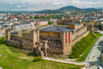 Aerial view of the historic Templar Castle in Ponferrada, Spain © Mazur Travel