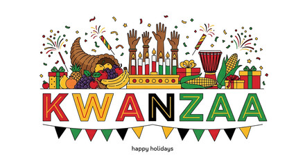 Vibrant kwanzaa celebration with kinara gifts and traditional symbols