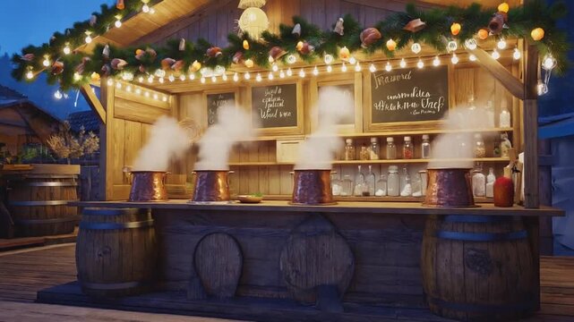 Mulled wine stall at a Christmas market.