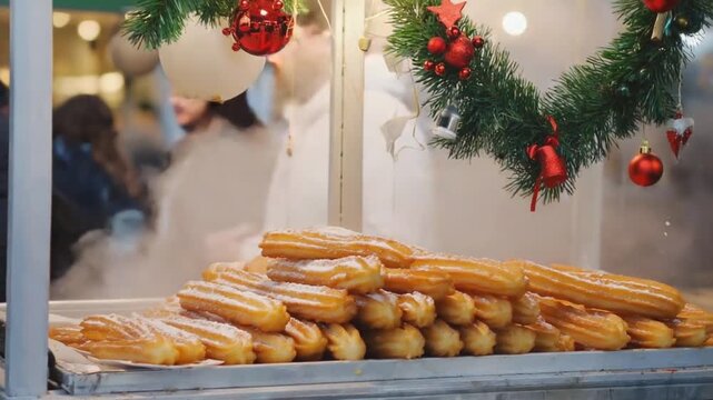 Churro stand at a Christmas market.