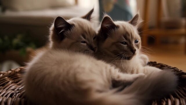 Two lovely cats snuggle together, fostering warmth and affection. They're resting contentedly and radiating calmness Stock Video