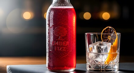 Luxury Soda Bottle Product Photography on Dark Background Ember Fizz Blood Orange