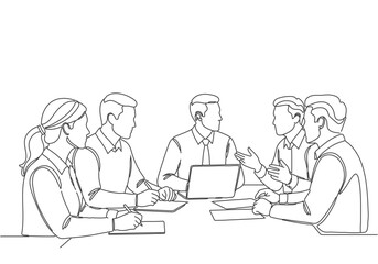 Continuous line drawing of a business meeting Collaboration and discussion in progress