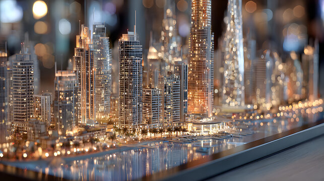 Modern Cityscape Model on Tablet Displaying Urban Development and Technological Advancement for Real Estate and Architecture