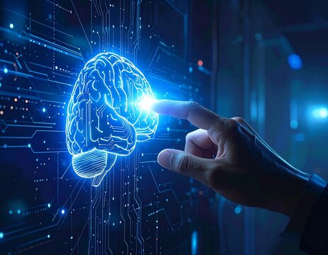 human hand with brain and technology - Powered by Adobe