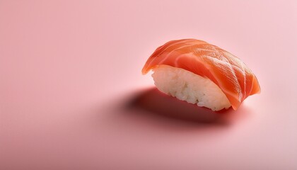 single sushi piece on pink pastel background with space for text minimalistic composition