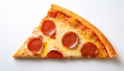 slice of pizza on white background top view