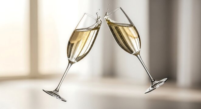 Classic champagne glasses toasting with muted colors and simple typography