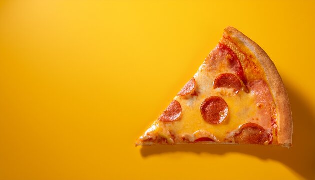 slice of pizza on bright yellow background for food advertising