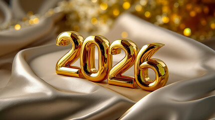 A golden number 2016 on a white satin background