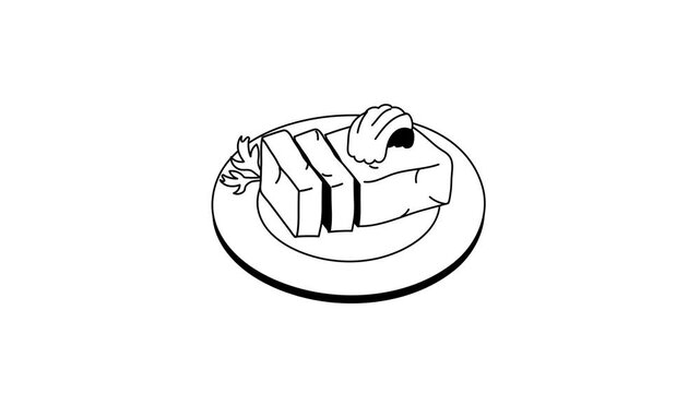 A simple, stylized line drawing depicts a plate of sliced raw butter, garnished with herbs