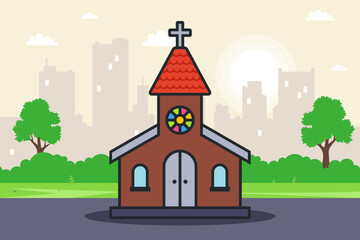 Naklejka premium Christian church icon with a cross. Flat illustration.
