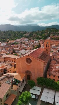 Aerial view of the picturesque town of Pollensa in Mallorca, Balearic Islands, Spain.
