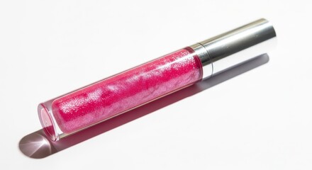 Shiny Pink Lip Gloss Tube on White Background. Ai generation