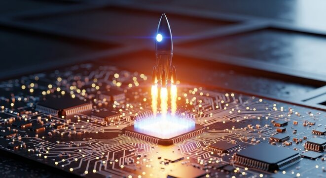 Rocket Launching from Circuit Board. Ai generation