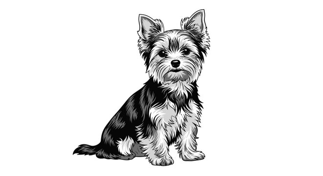 Adorable yorkshire terrier puppy sitting attentively with large ears and expressive eyes