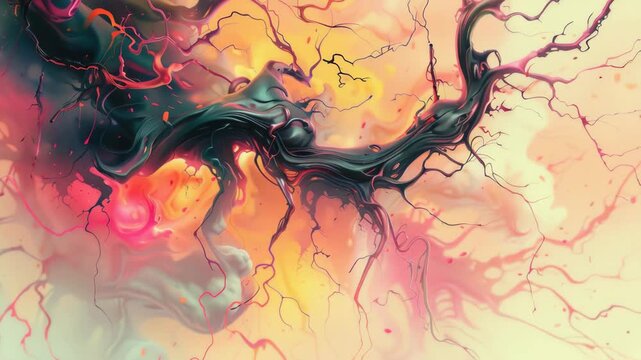 Digital art painting featuring a mystical tree amidst cosmic swirls.