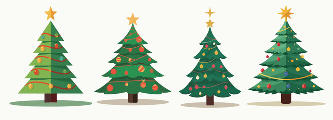 Vector illustration of a christmas tree with a flat design style, incorporating simple shapes and bold lines, featuring a prominent tree