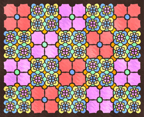 ステンドグラスブロック花１レッド