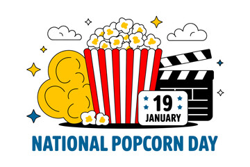 National popcorn day celebration vector art with film clapper