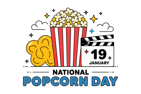 National popcorn day celebration, illustration with film elements