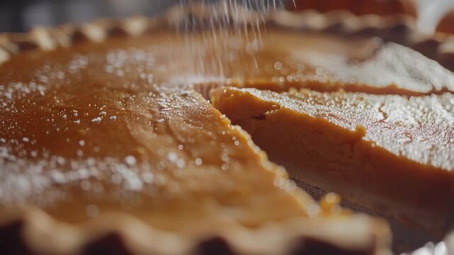 A delicious pumpkin pie with a slice missing, revealing the inside filling and crust.