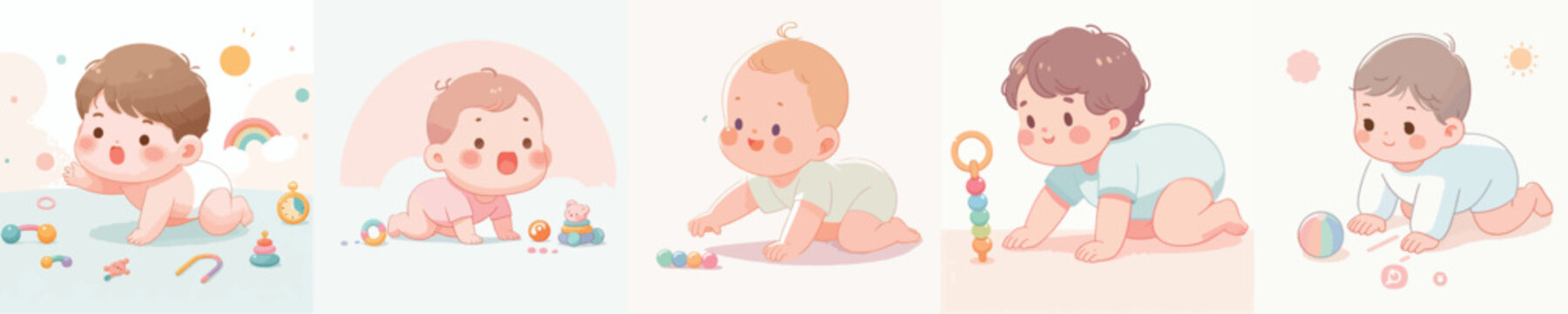 vector of baby learning to crawl