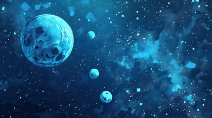 Four planets surrounded by nebulae and stardust in deep space