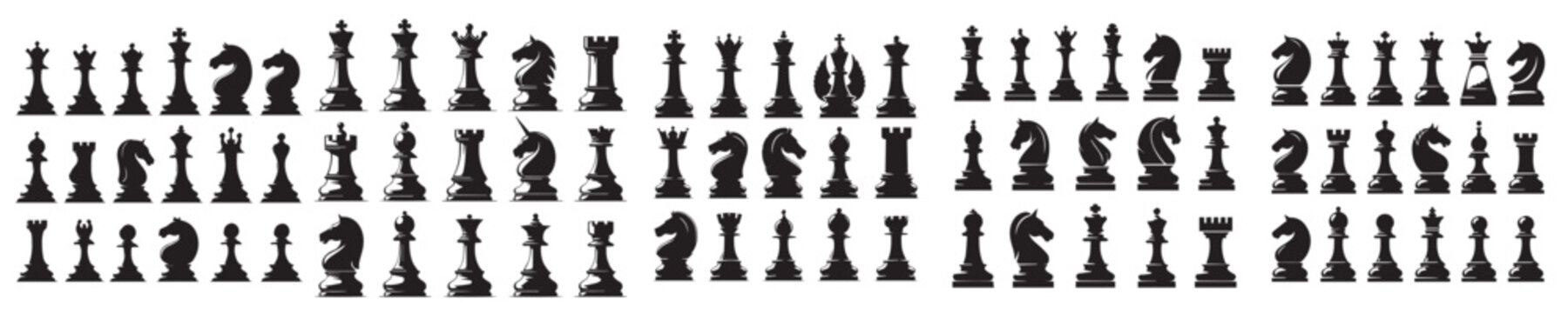 set of silhouette chess pieces vectors